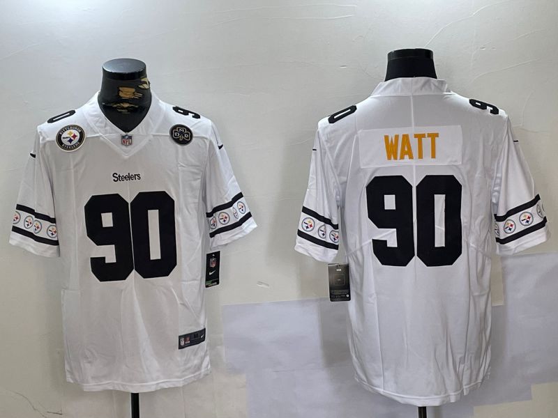 Men Pittsburgh Steelers #90 Watt White 2024 Nike Vapor Limited NFL Jersey style 6